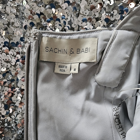 Sachin + Babi Quinn Silver Metallic Sequins Mini Dress 4 Party Glittery Shimmery - Picture 10 of 16